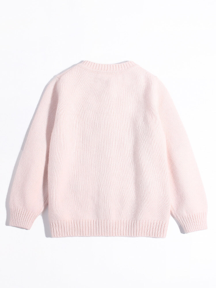 Girls Light Pink Embroidered Flower Cashmere Cardigan